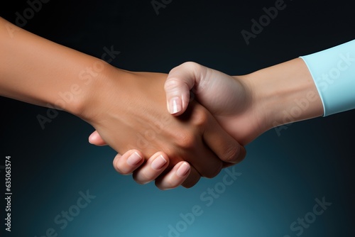 handshake against a blue ba...
