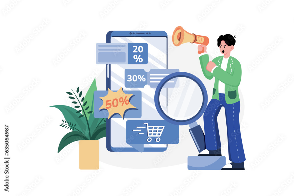 Man searching discount on online store Man searching discount on online store