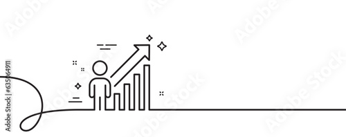 Employee result line icon. Continuous one line with curl. Business growth statistics sign. Human resource symbol. Employee result single outline ribbon. Loop curve pattern. Vector