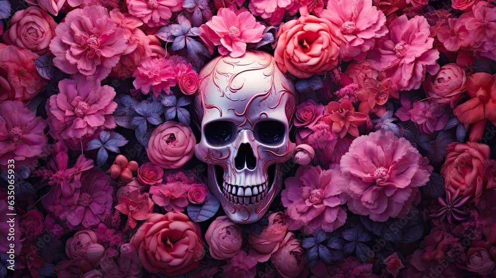 cute halloween skull decorated bright colourful flowers cute halloween skull decorated bright colourful flowers