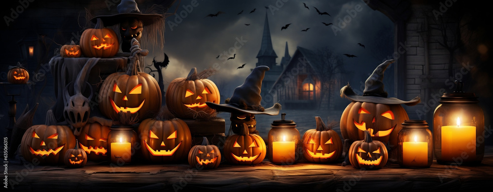Haunted Halloween Hideaway, Jack O' Lanterns, Cauldron, and Candlelit Room