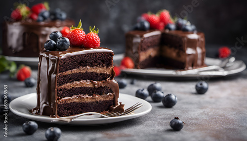 chocolate cake with berries AI GENERAED photo