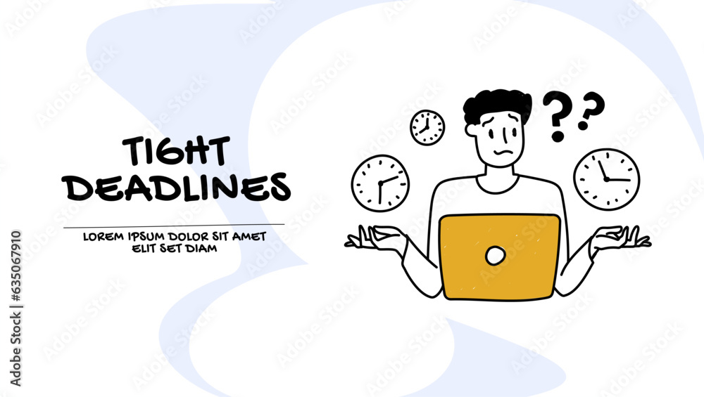 Vector of an unhappy with tight deadlines man sitting in office at a desk Vector of an unhappy with tight deadlines man sitting in office at a desk