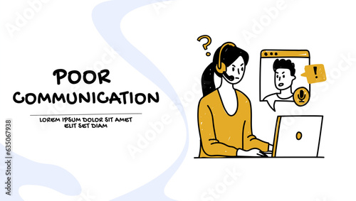 Vector of a customer service representative has a poor communication with a client