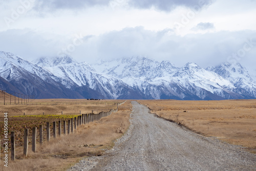 New Zealand country road with mountain landscape in the winter