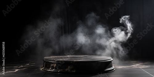 Empty dark bokeh background stage ,smoke on black