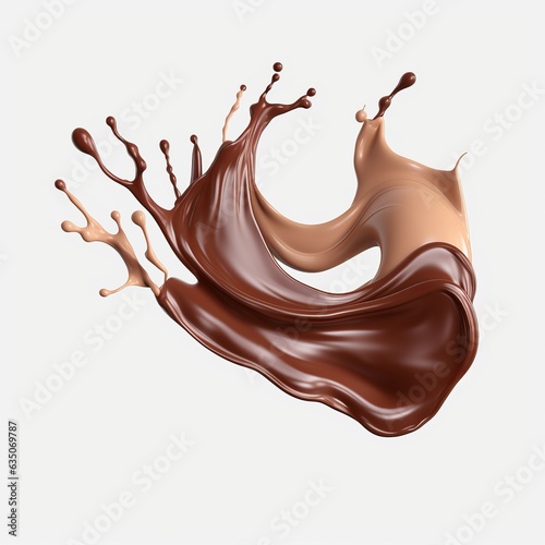 3d render, chocolate splash, cacao drink or coffee, splashing cooking ingredient