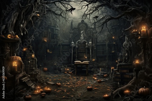 Spooky Halloween Backdrop: A hauntingly atmospheric background that sets the eerie tone for a spine-tingling Halloween celebration. Generative Ai