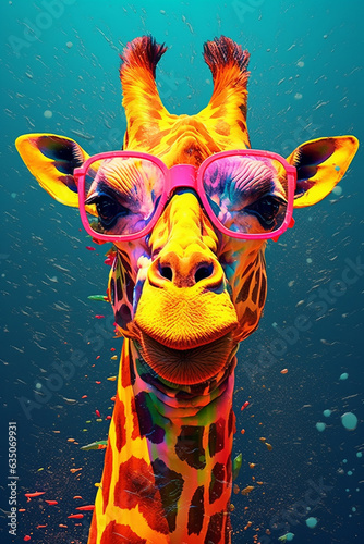 Close up of giraffe with glasses