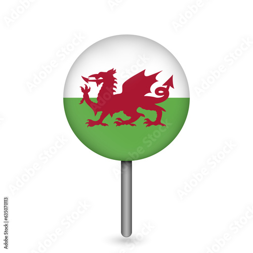 Map pointer with Wales. Wales flag. Vector illustration. photo