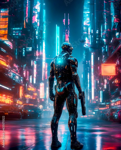 Cyberpunk futuristic cyborg assasin warior solider robot android