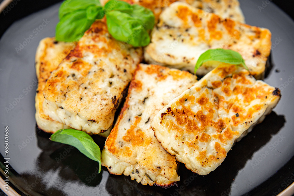 halloumi fried cheese meal food snack on the table copy space food background rustic top view