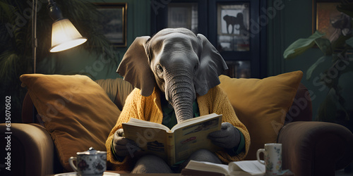  Elephant reading book on sofa with lamp The Bookworm Elephant A Cute Elephant Reading a Book 