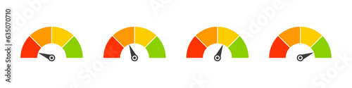 Gauge icon. Meter vector level. Color scale isolated on white background. Measure gauge. Credit score low high level.