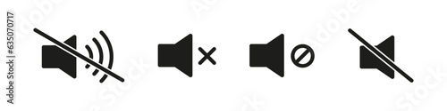 Sound icon. Volume mute sign. Audio speaker mute volume vector set. Quiet sign isolated on white background.