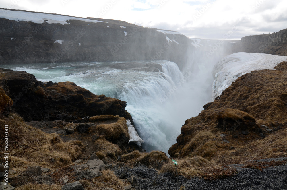 Water Pouring Over Gullfoss Waterfall in Iceland