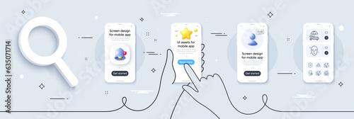 Health skin, Skin cream and 24 hours line icons pack. Phone screen mockup with 3d star, alert and chat message. Sunbed, Pantothenic acid, Cobalamin vitamin web icon. For web app, printing. Vector