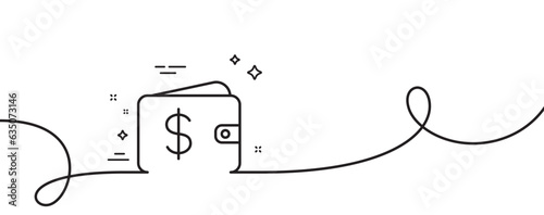 Shopping Wallet line icon. Continuous one line with curl. Dollar sign. USD Money pocket symbol. Dollar wallet single outline ribbon. Loop curve pattern. Vector