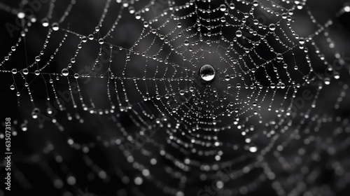 Spider web with dew drops. Generative AI. © Dmitry