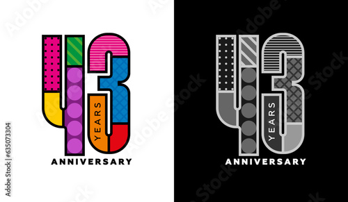 43rd anniversary logo set, forty third anniversary, colorful logo for holiday event, invitation, congratulations, web template, flyer and booklet, retro symbol