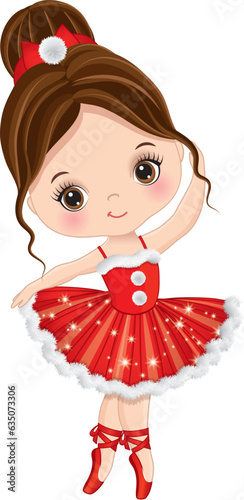 Vector Cute Little Ballerina in Red Tutu Dancing