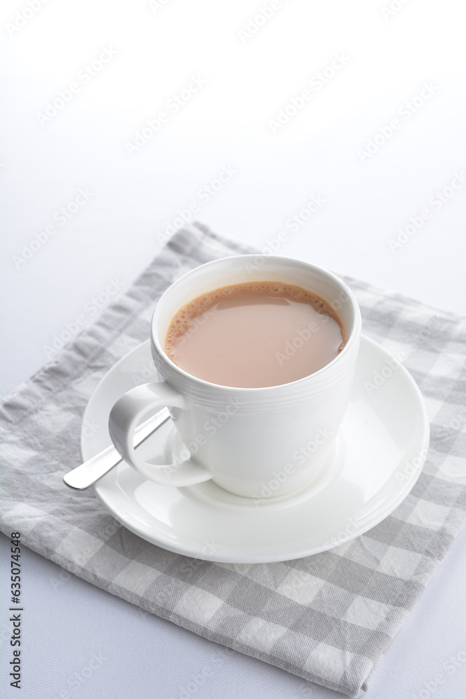 hot cocoa chocolate, milk tea, milk coffee kopi mocha latte cappuccino in white cup on grey cloth white background asian beverage halal food drink menu for hotel bar hot cocoa chocolate, milk tea, milk coffee kopi mocha latte cappuccino in white cup on grey cloth white background asian beverage halal food drink menu for hotel bar