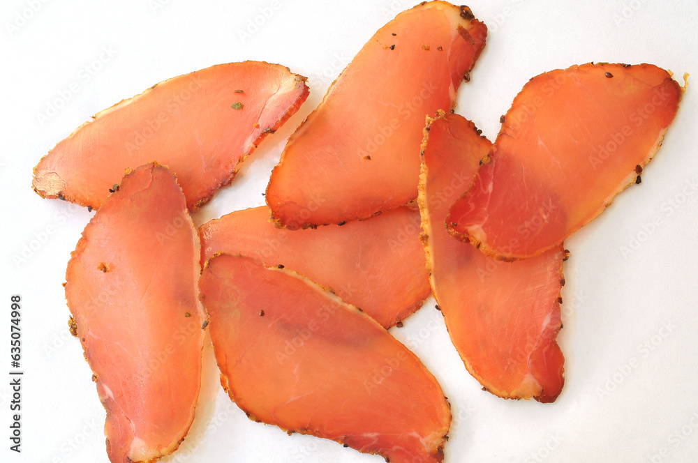 Delicates, traditional slices of prosciutto from Serbia