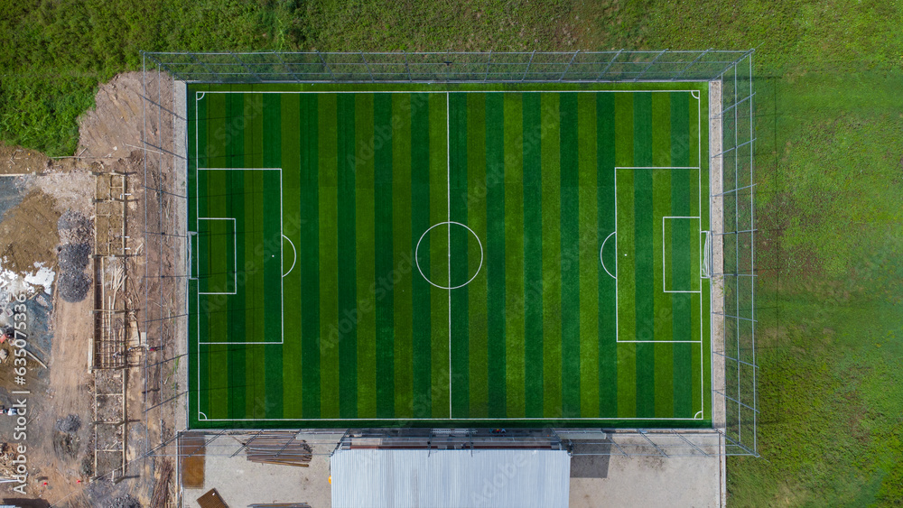 Obraz premium Aerial view of the futsal field with an open roof which is still quiet, no visitors have yet come