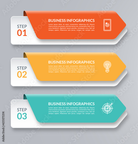 Infographic arrow template. Business concept with 3 steps, options, parts. Can be used for diagram, chart, web design. Vector illustration.