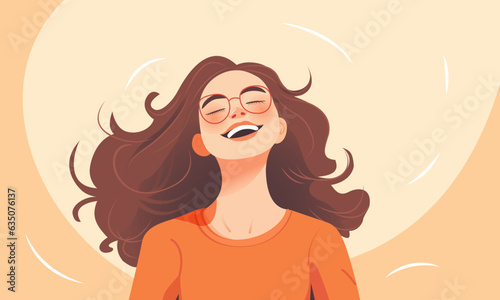 Joyful Elegance: Vector Illustration of a Content Woman with Glasses in Flat Design