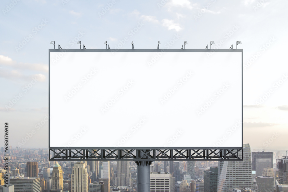 Blank white billboard on cityscape background at daytime, front view. Mock up, advertising concept Blank white billboard on cityscape background at daytime, front view. Mock up, advertising concept