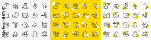 Outline Manual, Nurse and Settings blueprint line icons pack for web with Timer, Cogwheel, Web timer line icon. Electricity bulb, Waterproof, Dirty water pictogram icon. Calendar. Vector