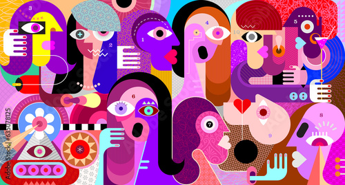 Large group of people digital graphic illustration.