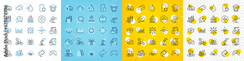 Vector icons set of Web3, Rainy weather and Difficult stress line icons pack for web with Food order, Popcorn, Bike outline icon. Phone protect, Share, Coins pictogram. Parcel delivery. Vector
