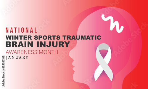 National Winter Sports Traumatic brain injury awareness month. background, banner, card, poster, template. Vector illustration.