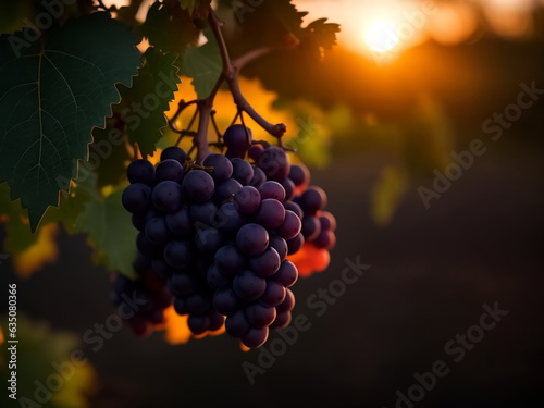 Close-up of Grape in sunrise soft dark garden. ai generated