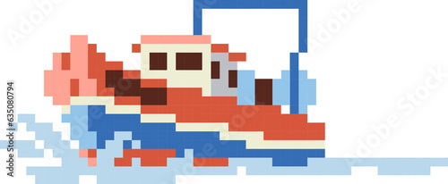 Fishing boat cartoon icon in pixel style