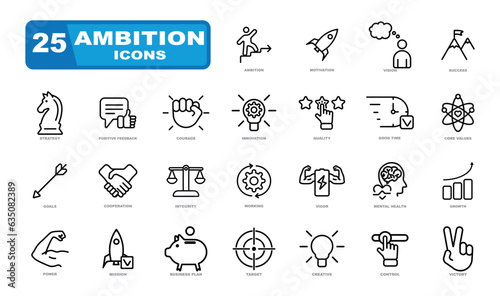Ambition vector icon set. Ambition in business.