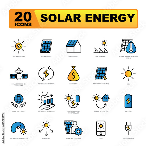 Solar energy color icon collection. Perfect for a website or infographics.