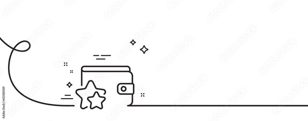 Loyalty program line icon. Continuous one line with curl. Bonus points. Discount wallet symbol. Loyalty program single outline ribbon. Loop curve pattern. Vector