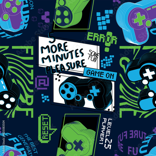 Seamless  pattern with 3D joysticks. gaming cool print for boys and girls. Suitable for textiles  sportswear  web 