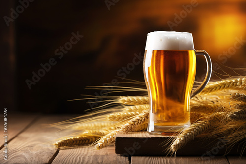 glass of beer on wooden table фототапет