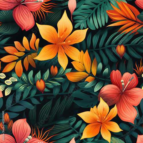 Colorful stylish retro aloha pattern. Seamless floral background - Endless tile. natural and exotic feel, capturing the essence of summer in a playful and charming way.
