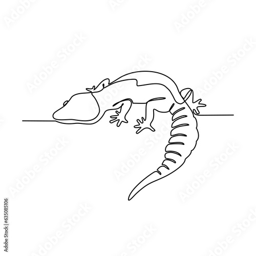 One continuous line drawing of Gecko vector illustration. Unravel the secrets of their sticky toes, equipped with tiny hairs called setae that allow them to climb walls and even hang upside down.