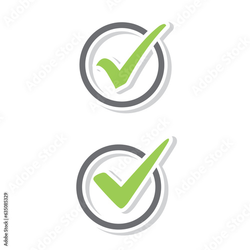 Green check marks in different variants, sticker.