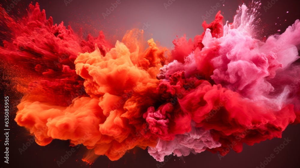 Colored powder explosion abstract background. Colorful paint exploding powder texture. Generative AI.