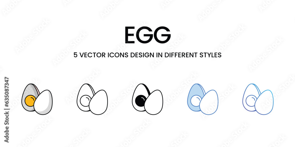 Egg Icon Design in Five style with Editable Stroke. Line, Solid, Flat Line, Duo Tone Color, and Color Gradient Line. Suitable for Web Page, Mobile App, UI, UX and GUI design.