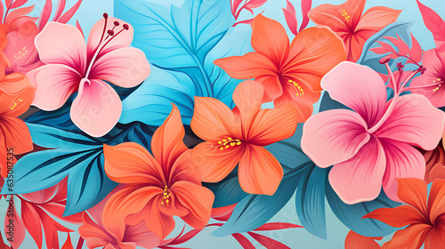 a lively and colorful stylish retro aloha pattern - a natural and exotic feel, capturing the essence of summer in a playful and charming way.