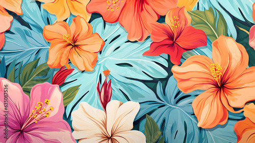 a lively and colorful stylish retro aloha pattern - a natural and exotic feel  capturing the essence of summer in a playful and charming way.