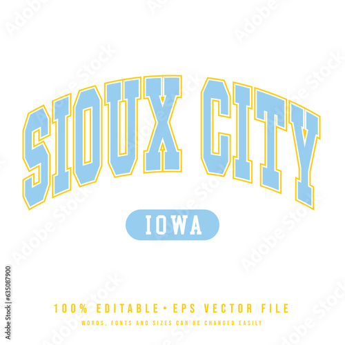 Sioux City text effect vector. Editable college t-shirt design printable text effect vector photo